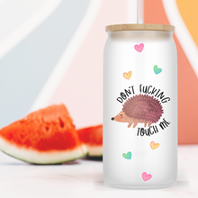 Load image into Gallery viewer, Don't Fucking Touch Me Hedgehog Glass Jar Tumbler