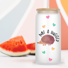 Load image into Gallery viewer, Not a Hugger Hedgehog Glass Jar Tumbler