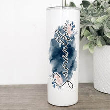 Load image into Gallery viewer, Floral, Watercolor, Personalized Tumbler, Tumbler with Straw, New Mom Gift, Mothers Day Gift,