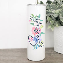 Load image into Gallery viewer, Floral, Watercolor, Personalized Tumbler, Tumbler with Straw, New Mom Gift, Mothers Day Gift,