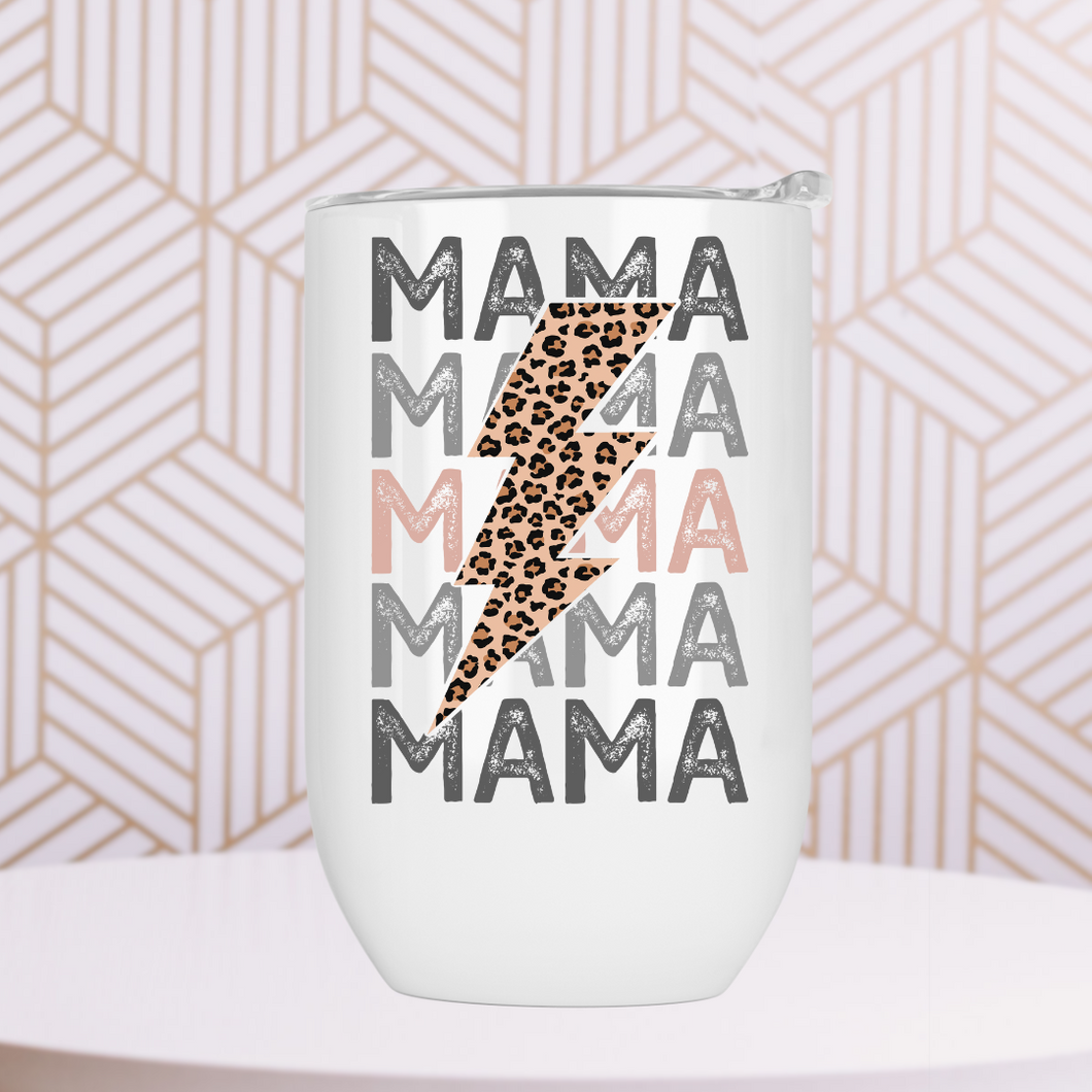 Mama Leopard Print Lightning Bolt Wine Tumbler