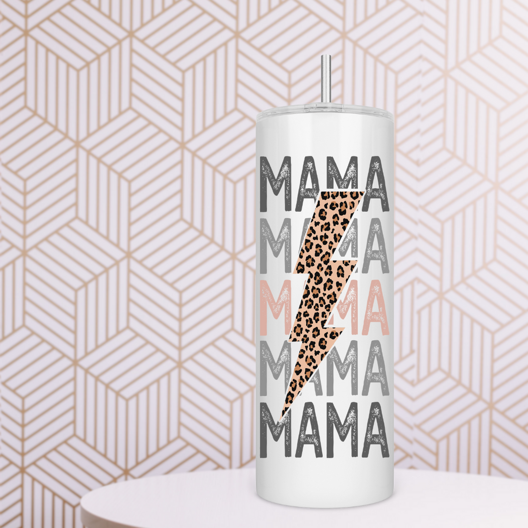 Mama Leopard Print Lightning Bolt Skinny Tumbler