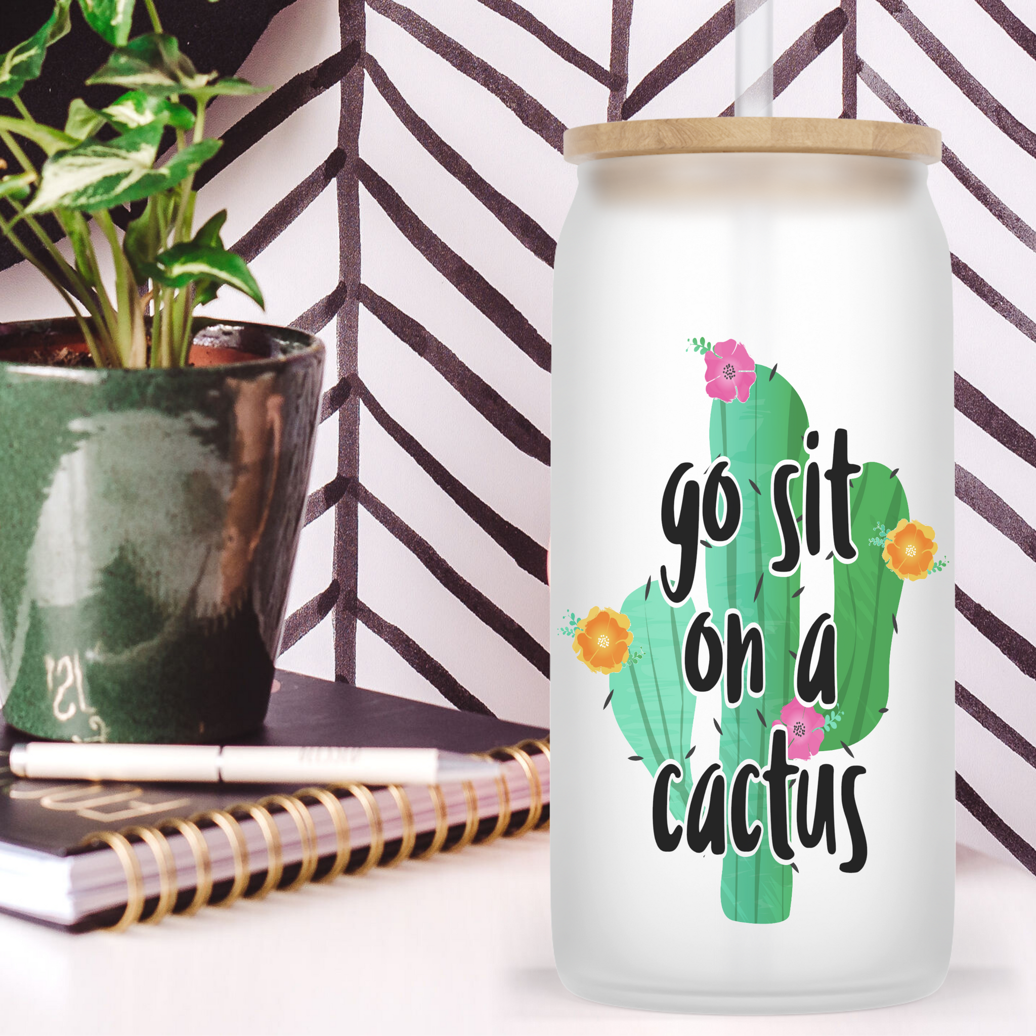 Go Sit on a Cactus Glass Jar Tumbler – A+A Custom Crafts