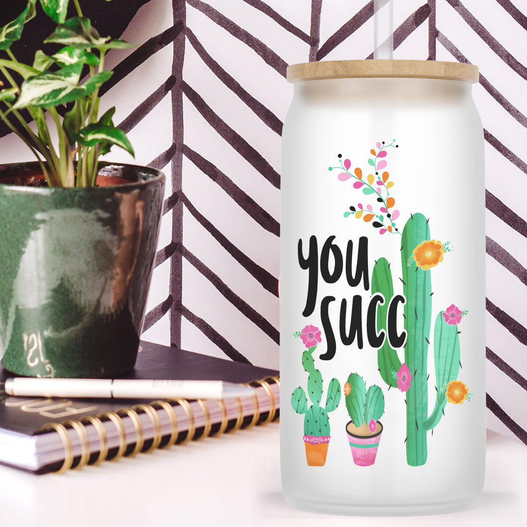 Not a Hugger Cactus Glass Jar Tumbler