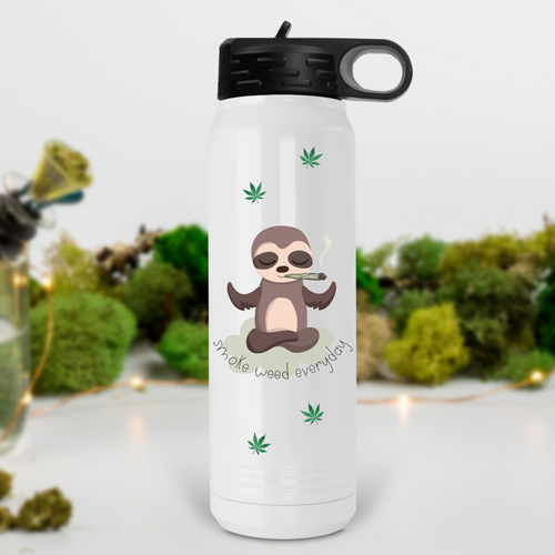 Smoke Weed Everyday Stoner Sloth Water Bottle - A+A Custom Crafts