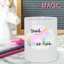 Load image into Gallery viewer, Tired as Fuck Unicorn Lowball Tumbler - A+A Custom Crafts
