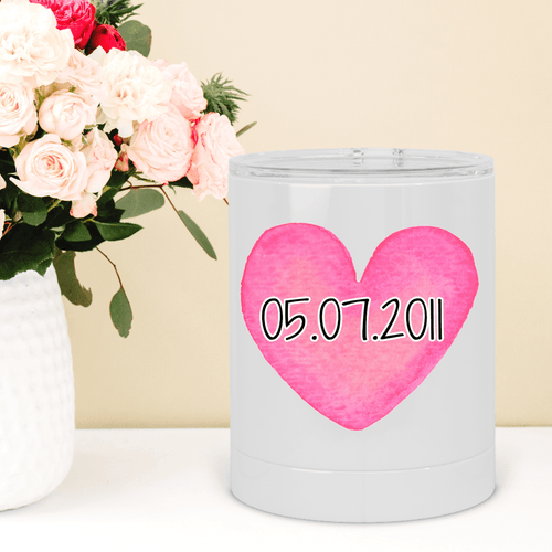Anniversary Date Watercolor Heart Lowball Tumbler - A+A Custom Crafts