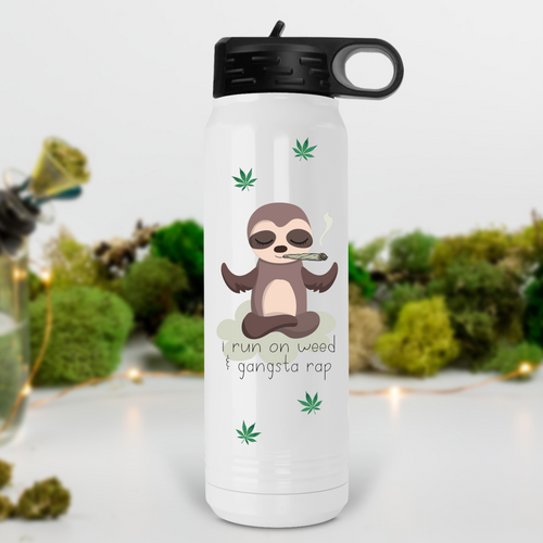 I Run on Weed & Gangsta Rap Stoner Sloth Water Bottle - A+A Custom Crafts