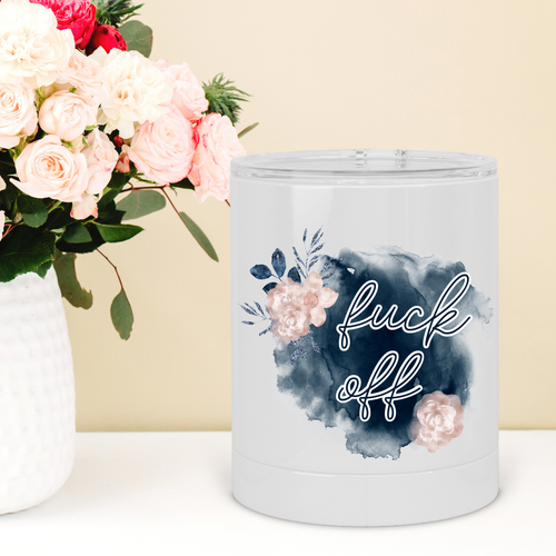 Fuck Off Floral Navy Lowball Tumbler - A+A Custom Crafts