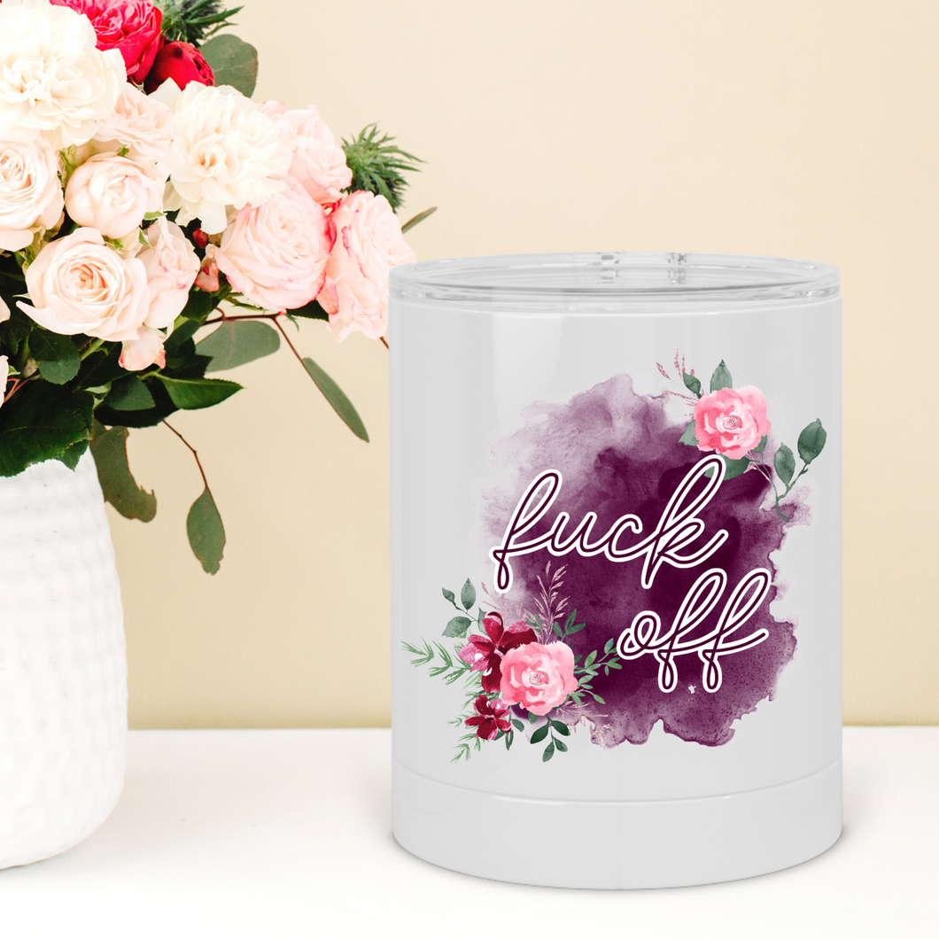 Fuck Off Floral Navy Lowball Tumbler - A+A Custom Crafts