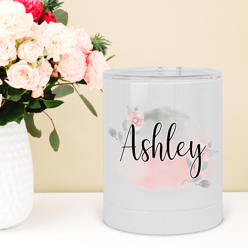 Personalized Blush Floral Lowball Tumbler - A+A Custom Crafts