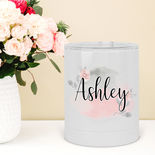 Personalized Blush Floral Initial Lowball Tumbler - A+A Custom Crafts