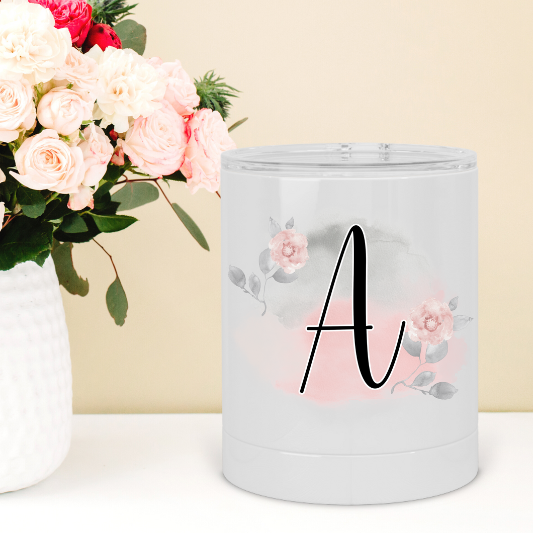 Personalized Blush Floral Initial Lowball Tumbler - A+A Custom Crafts