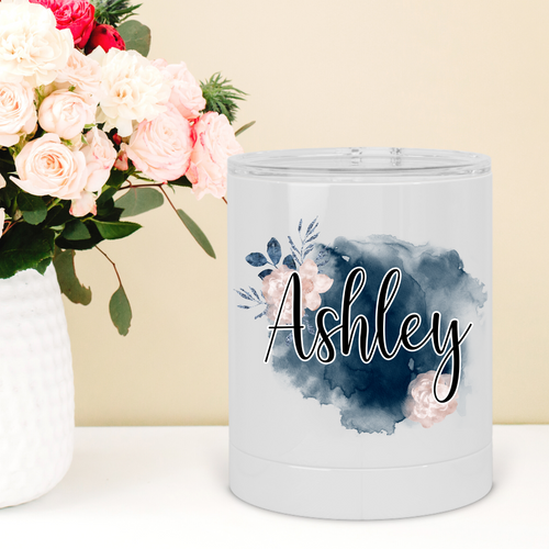 Personalized Navy Floral Lowball Tumbler - A+A Custom Crafts