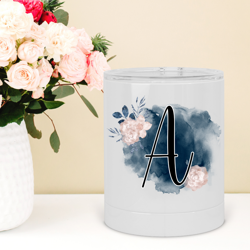 Personalized Navy Floral Lowball Tumbler - A+A Custom Crafts