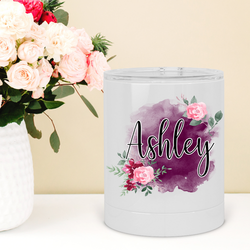 Personalized Plum Floral Lowball Tumbler - A+A Custom Crafts