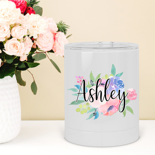 Personalized Floral Lowball Tumbler - A+A Custom Crafts