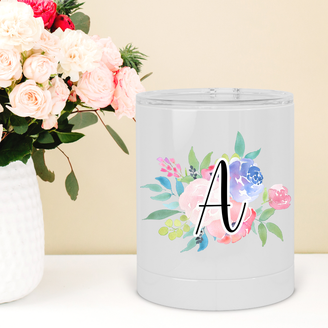 Personalized Floral Initial Lowball Tumbler - A+A Custom Crafts