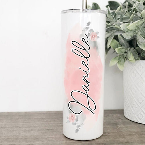 Floral, Watercolor, Personalized Tumbler, Tumbler with Straw, New Mom Gift, Mothers Day Gift,