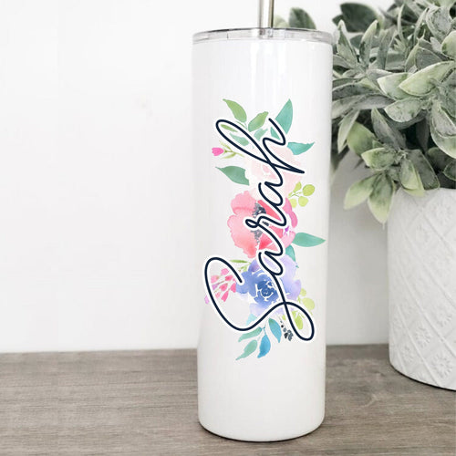 Floral, Watercolor, Personalized Tumbler, Tumbler with Straw, New Mom Gift, Mothers Day Gift,