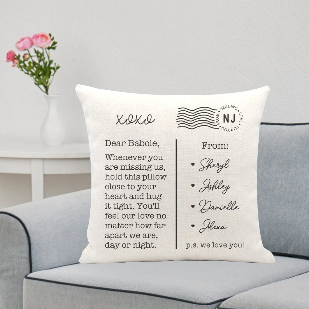 Postcard, Throw Pillow Covers, Personalized Gift, Long Distance Gift, Grandma Gift