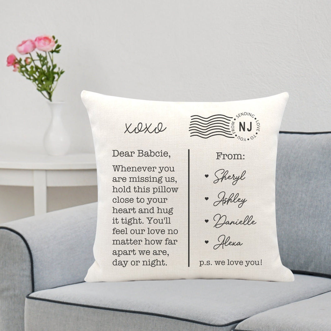 Postcard, Throw Pillow Covers, Personalized Gift, Long Distance Gift, Grandma Gift