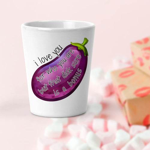 Eggplant Emoji, Penis, Shot Glass, Naughty Valentine, Funny Valentines Day Gift for Him, Boyfriend Gift,